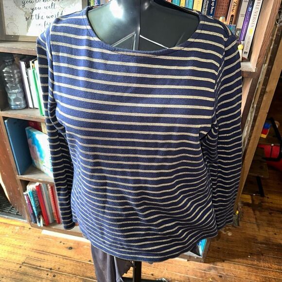 Boden navy & metallic gold striped striped knit classic M top - Picture 1 of 3